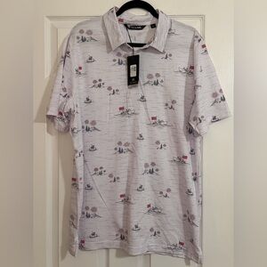 Travis Mathew Men's Lake Break White Patterned Polo Shirt